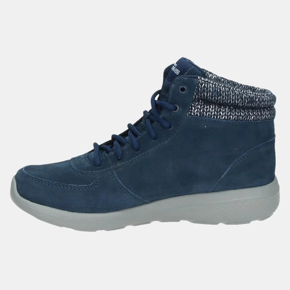Skechers On The Go Shoes Womens 7.5 Navy Blue Suede Leather Boots Hi-Top Sneaker
